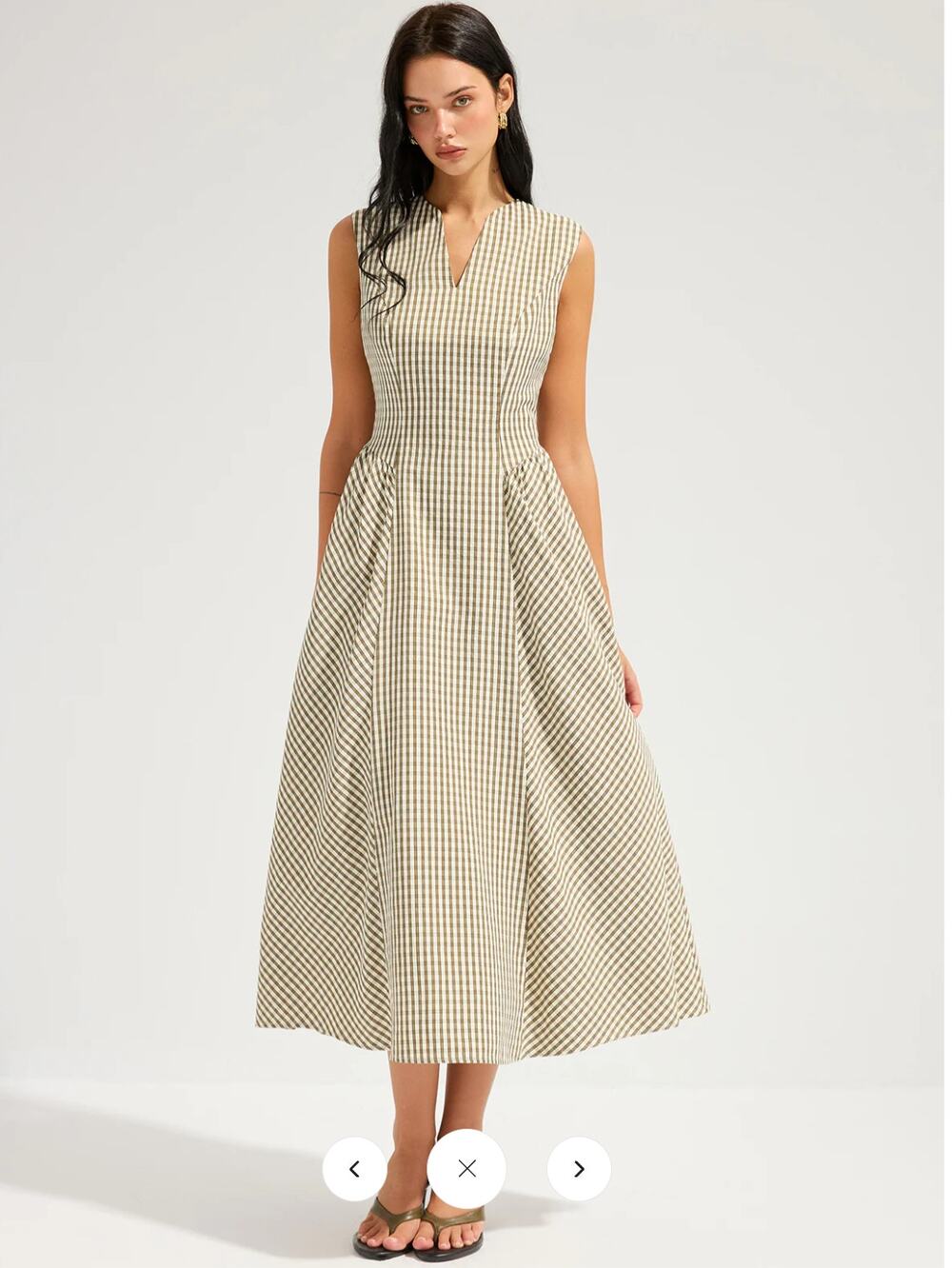 NWT Commense Cotton Blend Check Sleeveless Maxi Dress Sz S